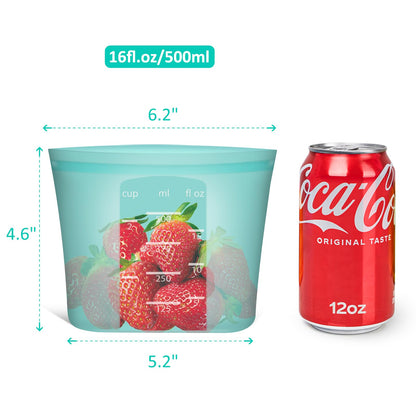 Reusable Food Bags, 12 Pack 100% Silicone Food Storage Bags Stand Up Zip Lock Container, Freezer Microwave Oven Dishwasher Safe, 4 Medium 4 Small 4 Extra Small, Aqua