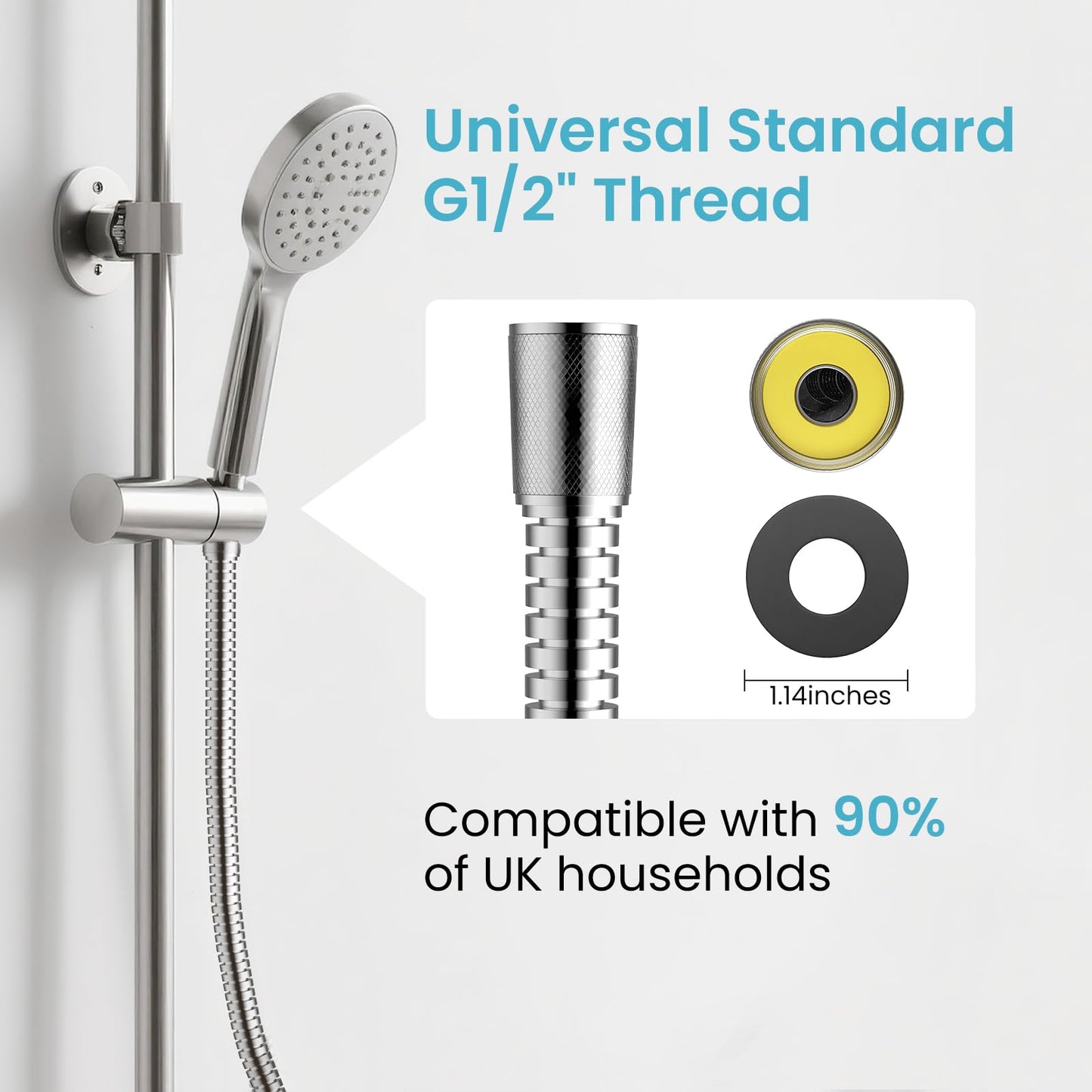 PWERAN Shower Hose 71 Inches Stainless Steel Extra Long Handheld Shower head Hose Flexible and Durable (Chrome)