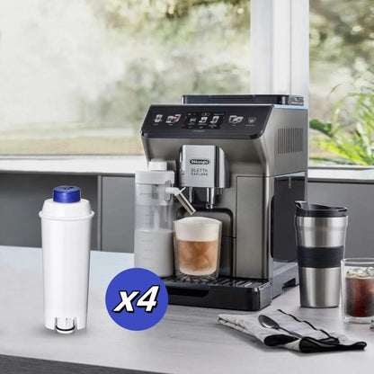 Klamol 4-Pack Coffee Machine Water Filter Replacement Compatible with DeLonghi DLSC002, for Magnifica Evo, Dinamica Plus, Eletta Explore, ECAM, ETAM, ESAM Series Espresso Machines