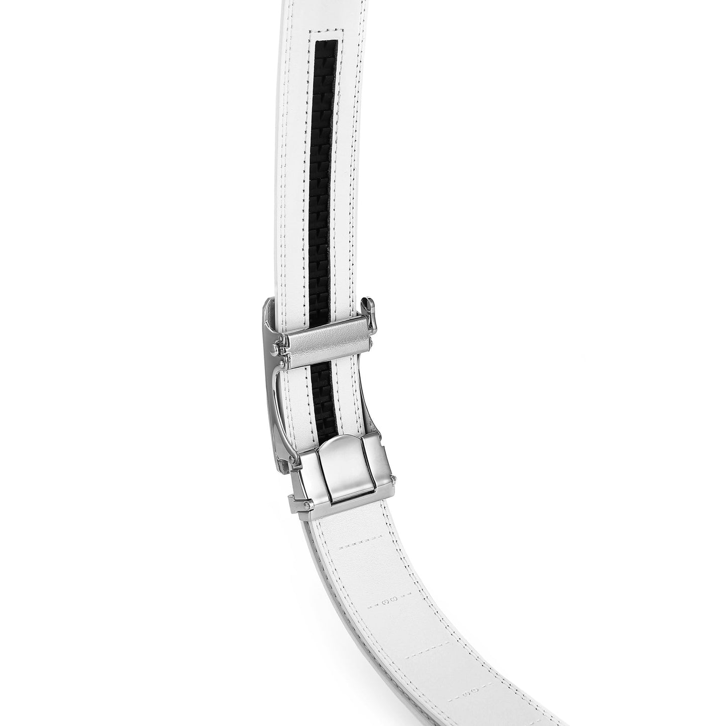KUULIMEE White Belt Men, Ratchet Dress Casual Belt with Adjustable Automatic Buckle Trim to Fit-WHITE-51-110
