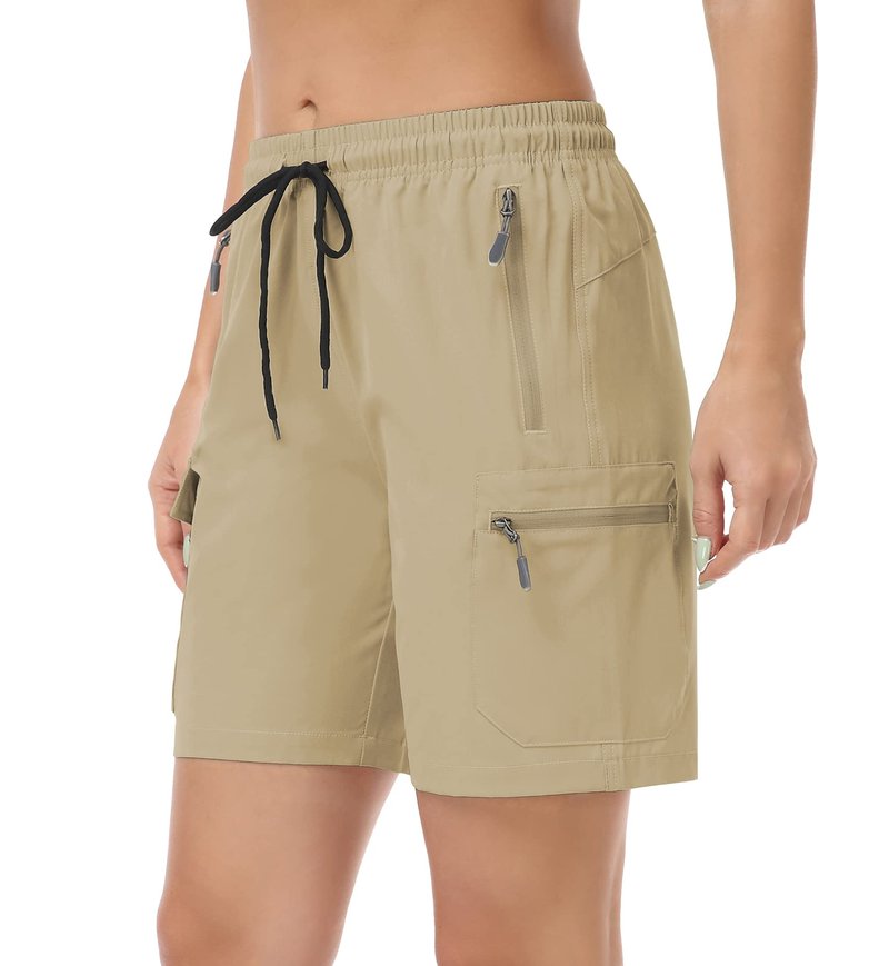 GymBrave Women's Hiking Shorts Quick Dry Lightweight Cargo Shorts for Outdoor Athletic Travel with Pockets Dark Khaki XXL