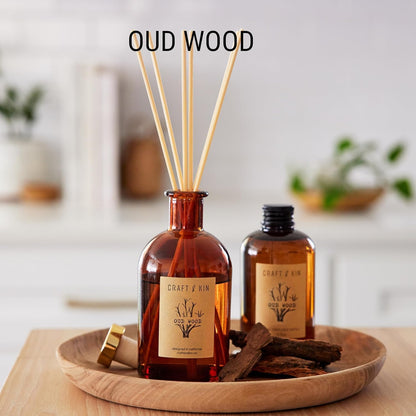Craft & Kin Sage, Mint & Lavender Reed Diffuser | All Natural Essential Oil & 8 Rattan Scent Sticks | Reed Diffusers for Home, Bathroom | Long Lasting Home Fragrance in Amber Glass, 5.75oz