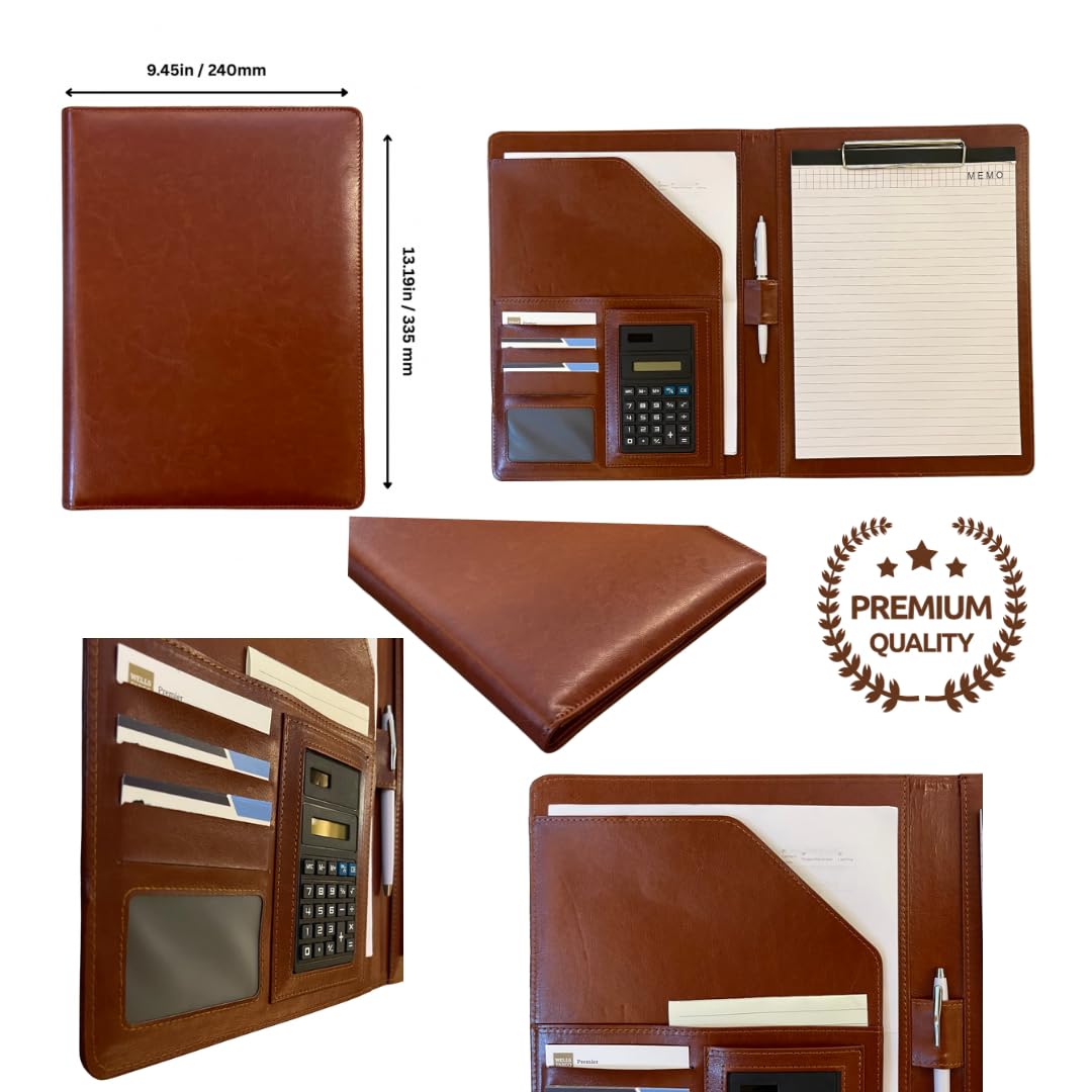 Poshieca Leather Portfolio Binder for Business use, Document Organizer with Smart Storage, Calculator, Writing pad, – padfolio All in one, Professional Binder Portfolio for Women and Men