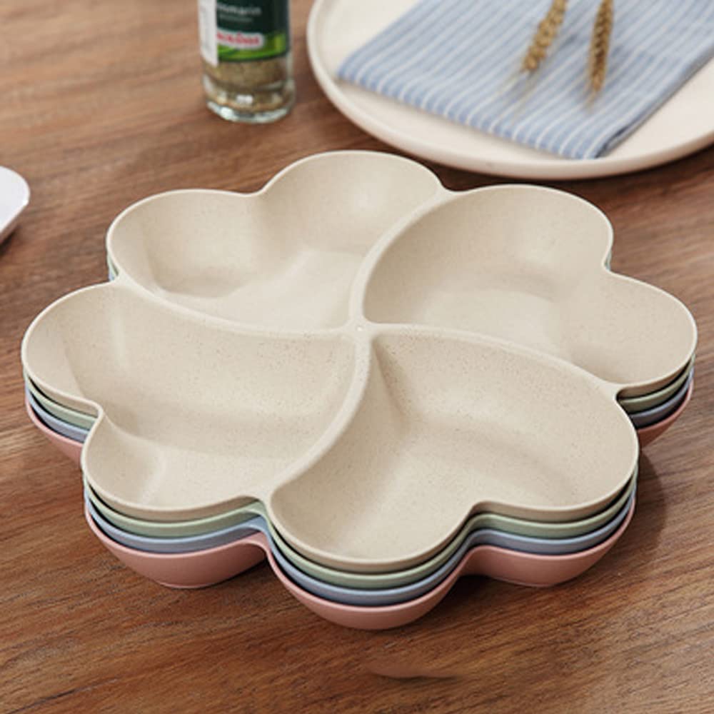 INCAUCA Divided Serving Tray, Appetizer Sectioned Platter, Dessert Serving Dish, Reusable Plastic Snack Plates, Round Relish Tray, 4 Compartment for Chips and Dip Veggies Candy Nut Fruit (Blue)