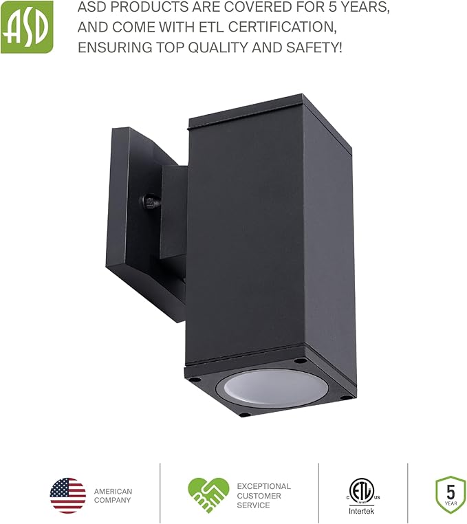 ASD 1 Light Dusk to Dawn Outdoor Wall Light Fixture | 60W E26 Socket 120V ETL Cylinder Up Down Lights | LED/CFL/Incandescent Bulb Exterior Wall Sconce | Front Door, Porch, Patio | Black