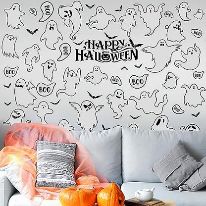 61 Pcs Halloween Ghosts Wall Stickers Decals Halloween Ghost Decorations for Home Room Windows Clings Fireplace Ceiling Kitchen Bedroom Decor Party Supplies