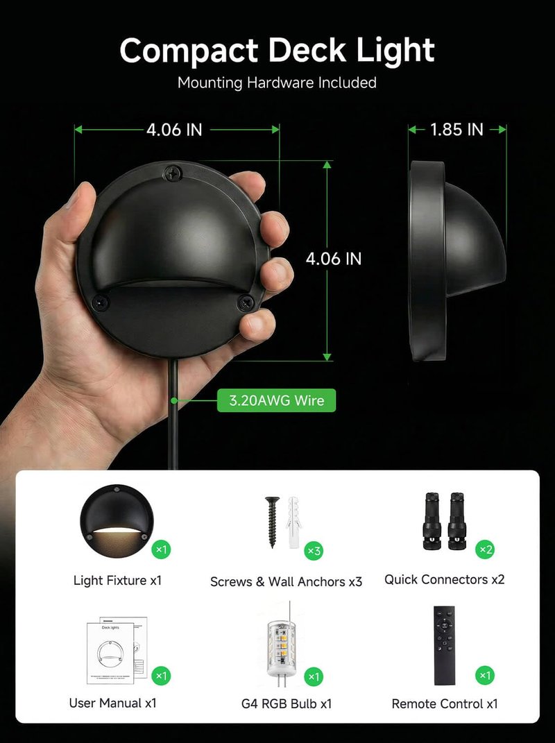 Varmtalys Low Voltage RGBCW Black Deck Light, 12V Bluetooth Mesh Smart Outdoor Landscape Lighting with App & Remote Control, Replaceable G4 Bulb, IP65 Waterproof Aluminum for Step Stair Fence, 1 Pack