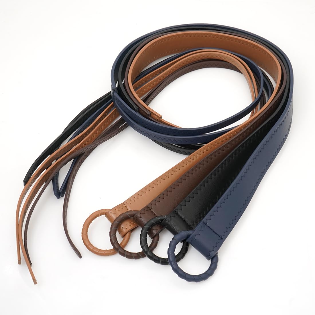 HIQUACC Women's Thin PU Leather Knotted Waist Belt with Tie Ends for Dresses Pants (Round Coffee)