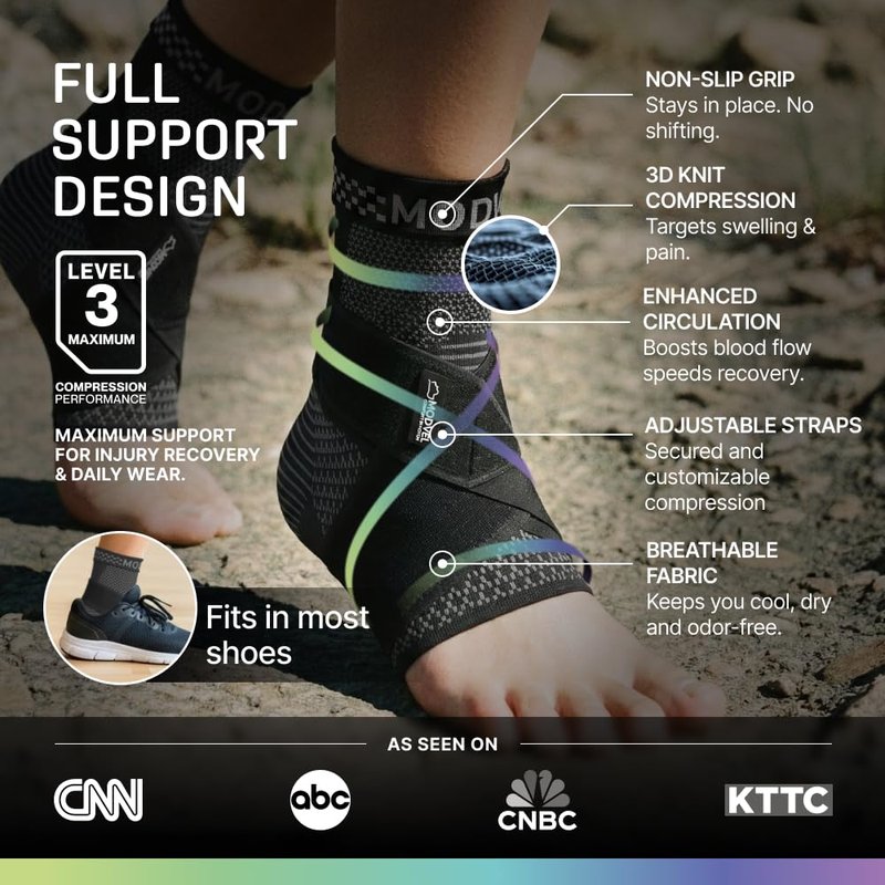 Modvel Foot & Ankle Brace Socks with Adjustable Support Strap – 2 Pack Compression Sleeves for Sprained Ankle, Plantar Fasciitis Relief Tendonitis & Arthritis, Stabilizing Foot & Ankle Support for Women & Men