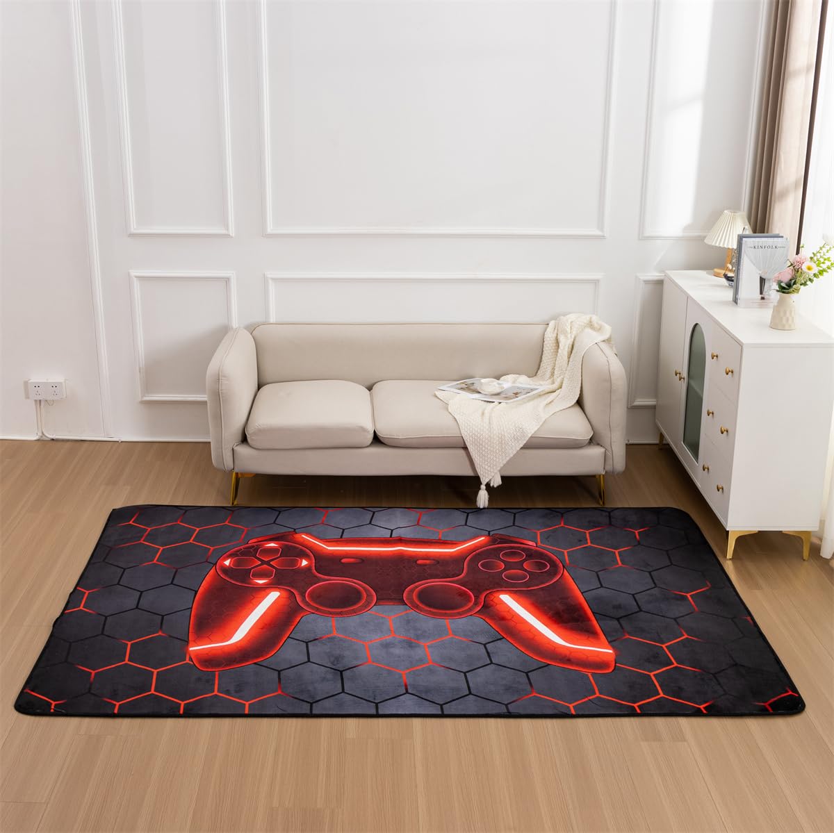 NTBED Game Console Area Rug for Bedroom Sofa Playroom Gaming Geometric Bedside Rugs Gamer Decorative Floor Mat Carpet (3x5 Feet, Red)