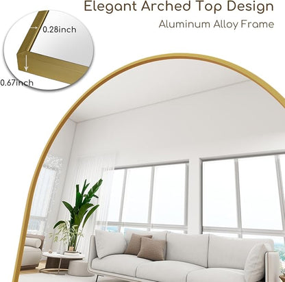 Arched Floor Mirror, 58 "x 18" Full Length Mirror Wall Mirrors Hanging or Leaning Arched-Top Full Body Mirrors with Stand for Bedroom, Dressing Room, Gold