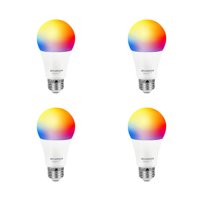 SYLVANIA Wifi LED Smart Light Bulb, 60W Equivalent Full Color and Tunable White A19, Dimmable, Compatible with Alexa and Google Home Only - 4 Pack (75674)