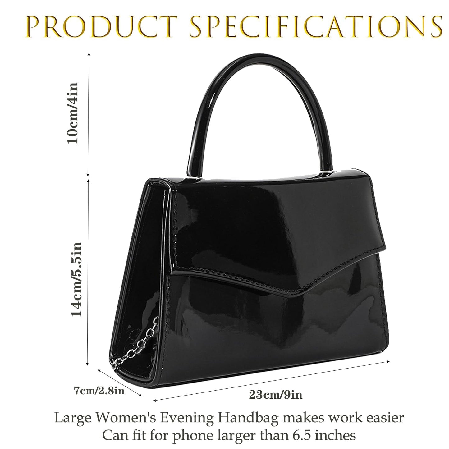 BYWAUQI Evening Clutch Purses for Women Patent Leather Purse Black Clutch for Formal Prom Wedding Party Brida Cocktail(Black)