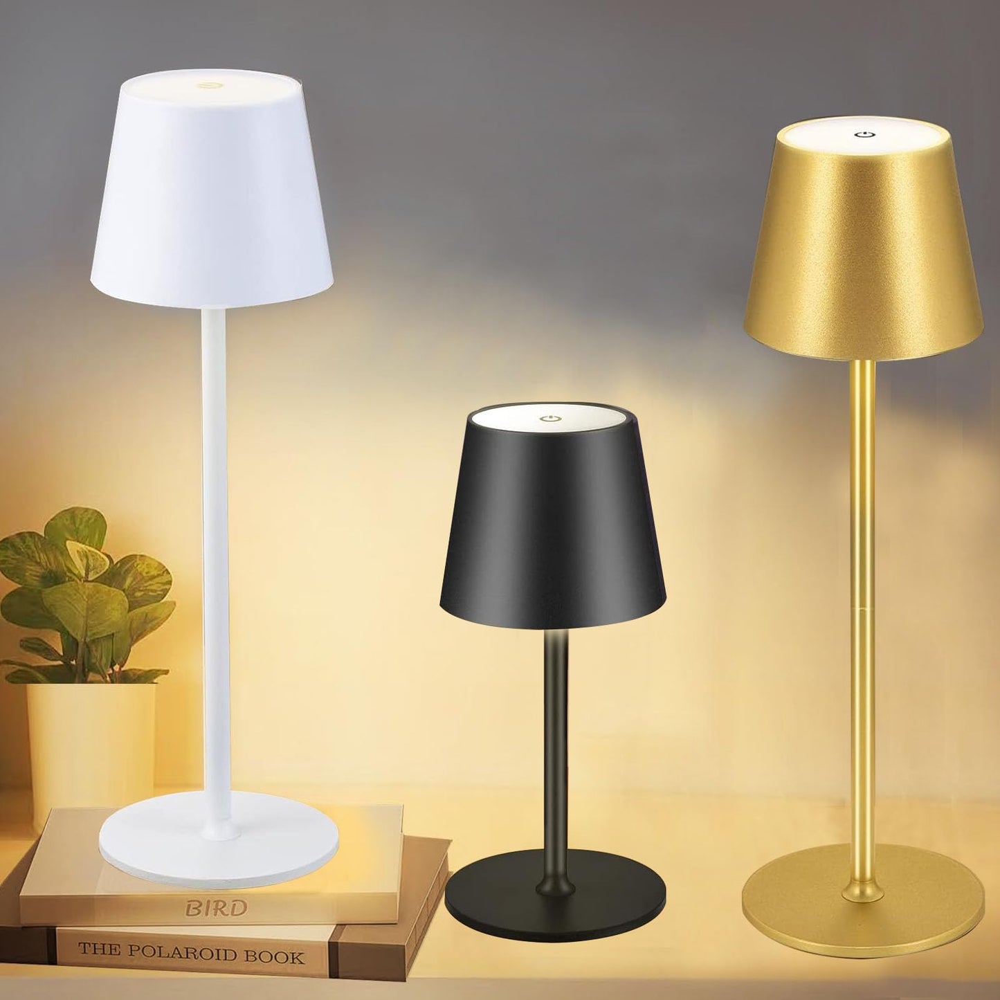 2 Packs Cordless Table Lamp, Portable LED Wireless Desk Lamp with 3 Modes Light Dimming, Adjustable Height Table Lamp, Rechargeable Waterproof Touch Lamp for Christmas Birthday Gift (2 packs-Black)