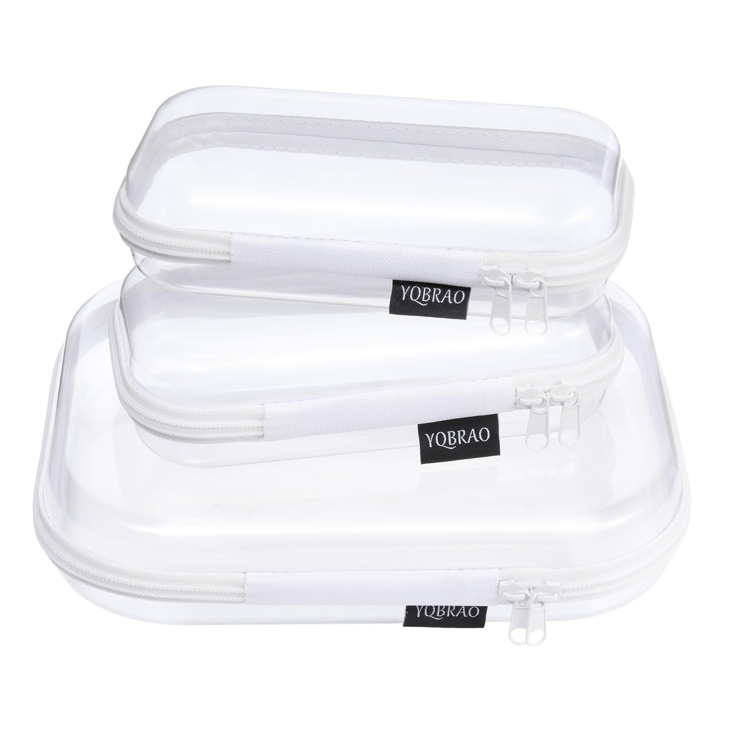 YQBRAO 3 Pack Clear Hard Shell Zipper Case,Rigid Protection Diaper Bag Organizer Pouches, TSA Approved Toiletry Bag with YKK Zippers for Cosmetics, Toys & Electronics