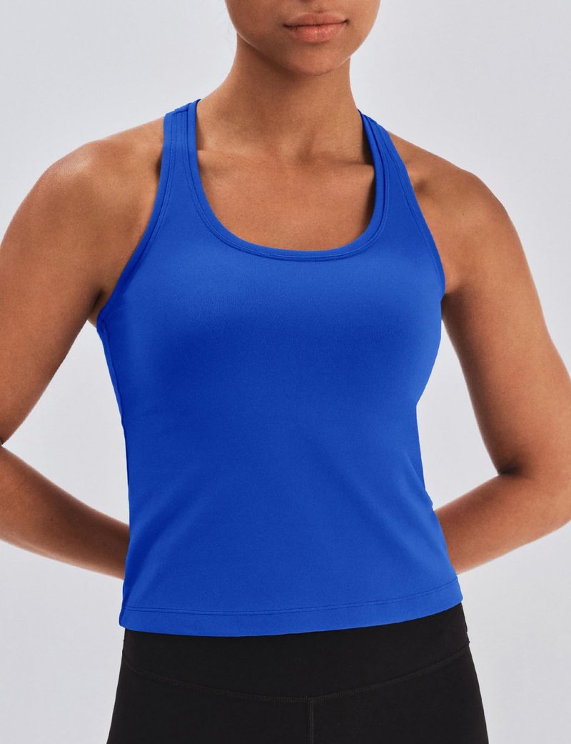 K-Swiss Women's Yoga Tank Tops - Wortkout Top Racerback Sleeveless Waist-Length Slim Fit Gym Athletic Tanks, Navy Blue, M