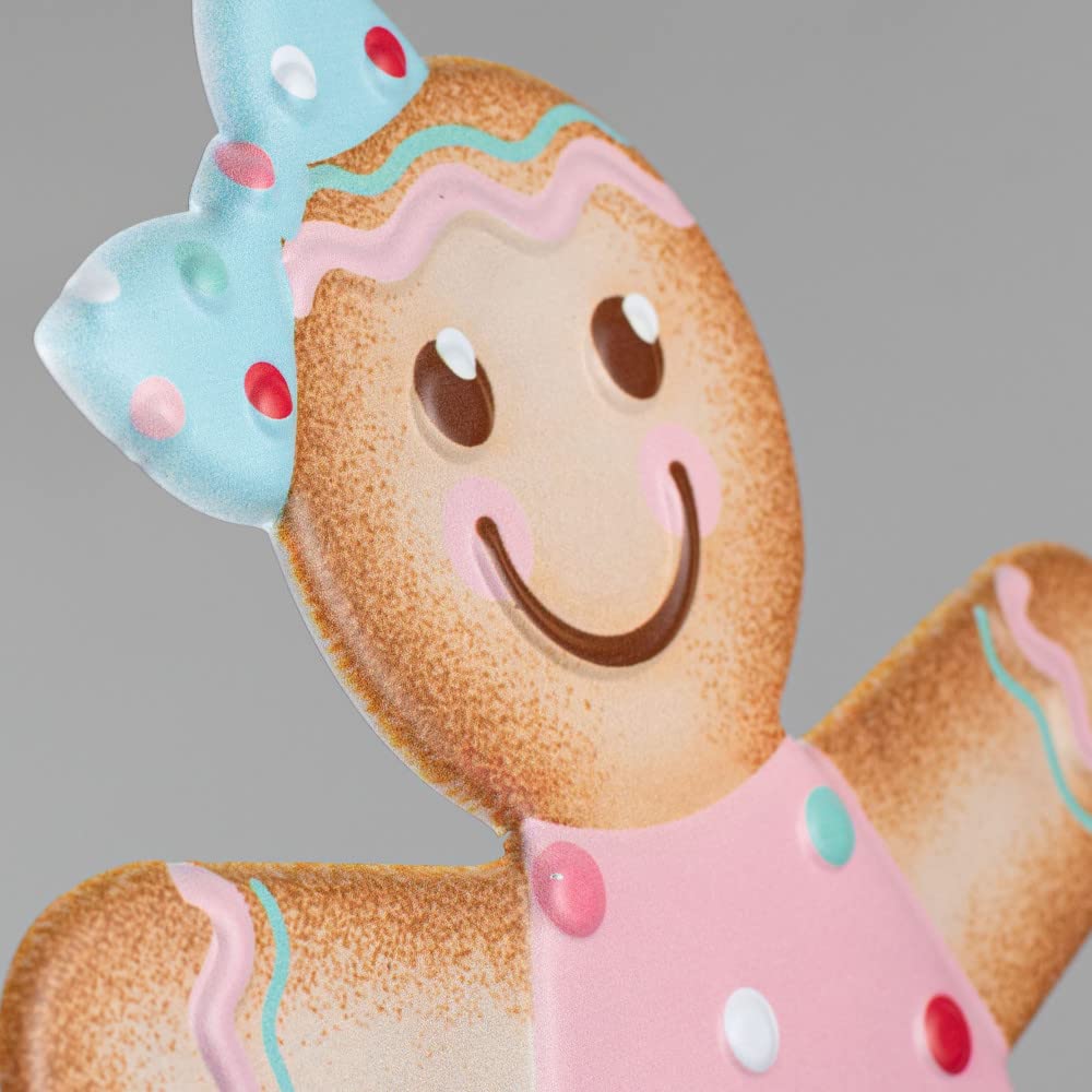 Craig Bachman 13" Gingerbread Metal Sign for Wreath Accents, Door/Wall Hangers, Crafts or Decorations (Girl - Pastel Pink, Blue, Brown)