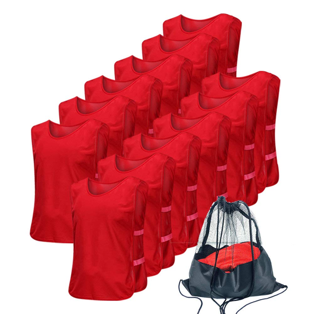 Antoyo 12Pcs Team Pinnies Adult Kids Football Jersey with Elastic Straps