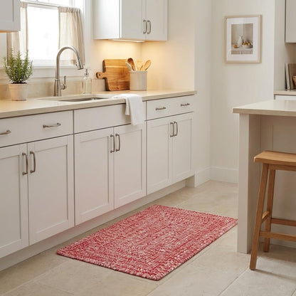 Super Area Rugs Farmhouse Braided Rug Cotton Kitchen Reversible Carpet, Red & White, 2' X 3' Rectangle