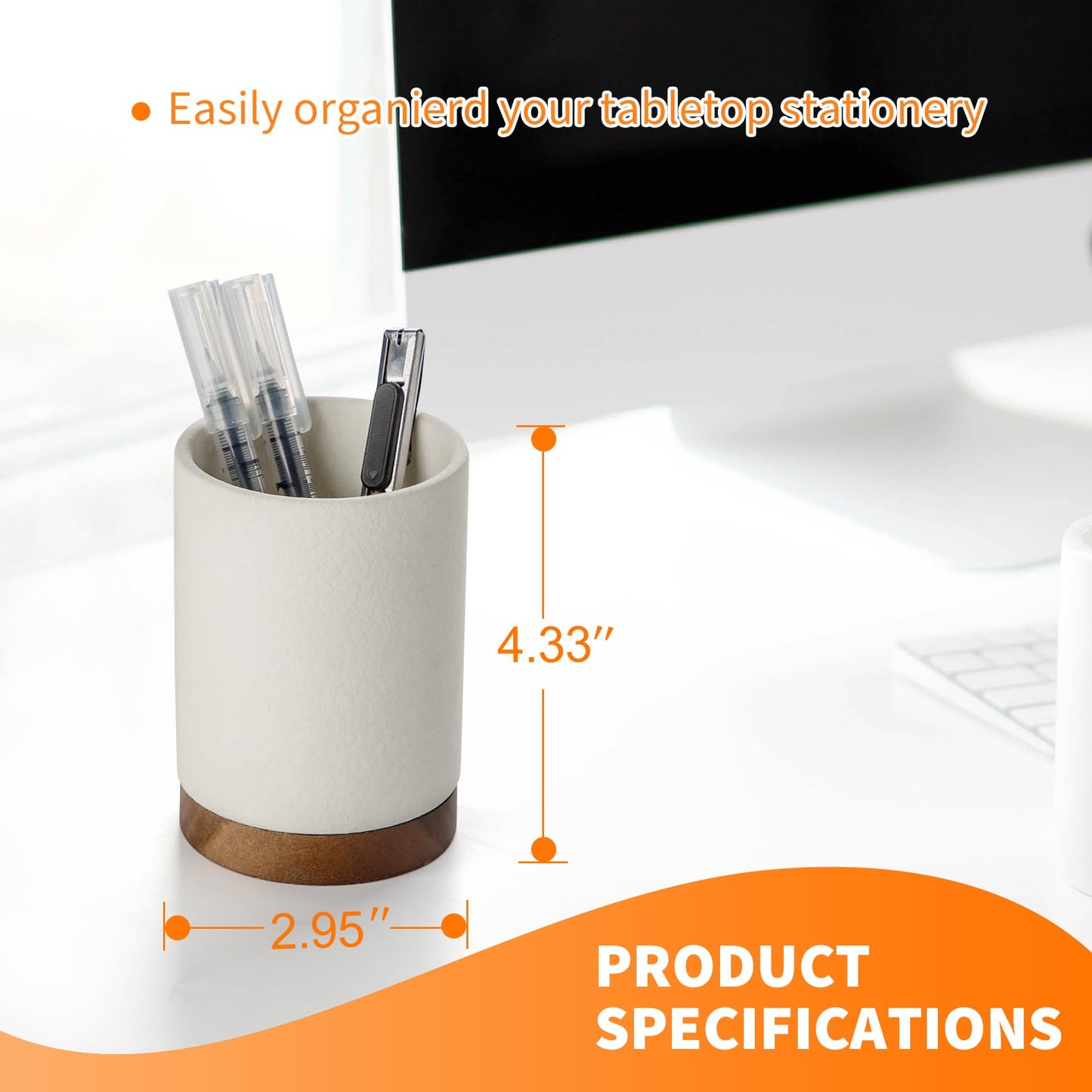 Pen Holder for Desk, Ceramic Pencil Organizer & Makeup Brush Holder, Office Decor and Desk Accessories，Perfect Office Organization,Teacher Supplies(White, Set / 2)