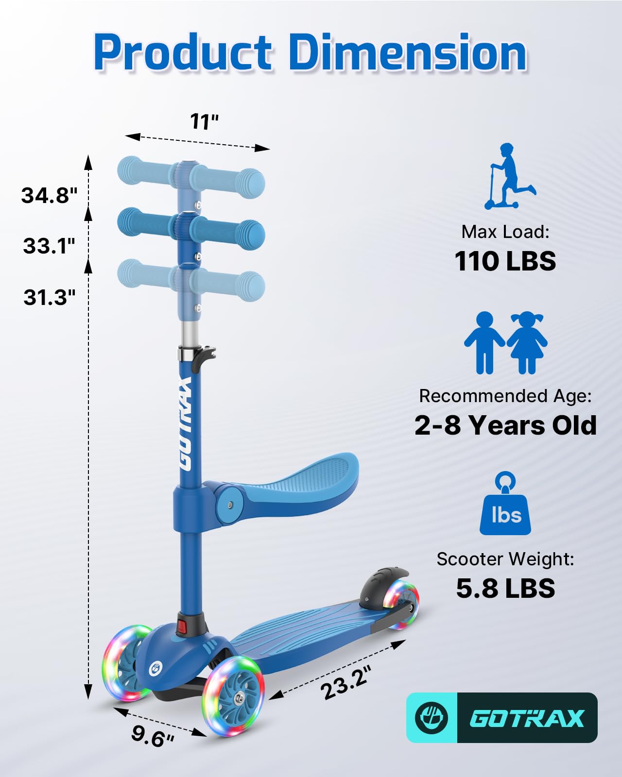 Gotrax KS3 Kick Scooter with Seat, 3 Wheels for Kids Age 2+, Gifts