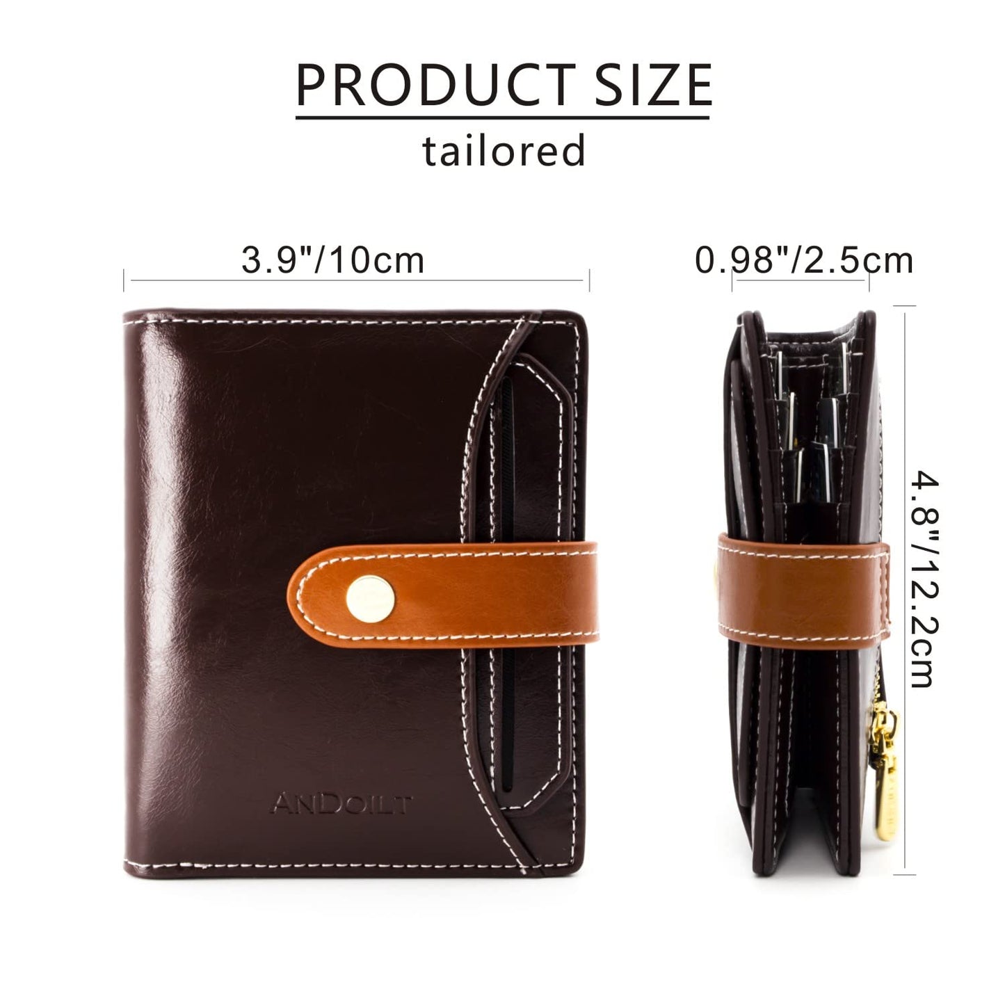 ANDOILT Wallets for Women Genuine Leather Small Bifold Wallet RFID Blocking Card Case Purse with ID Window Coin Pocket Coffee