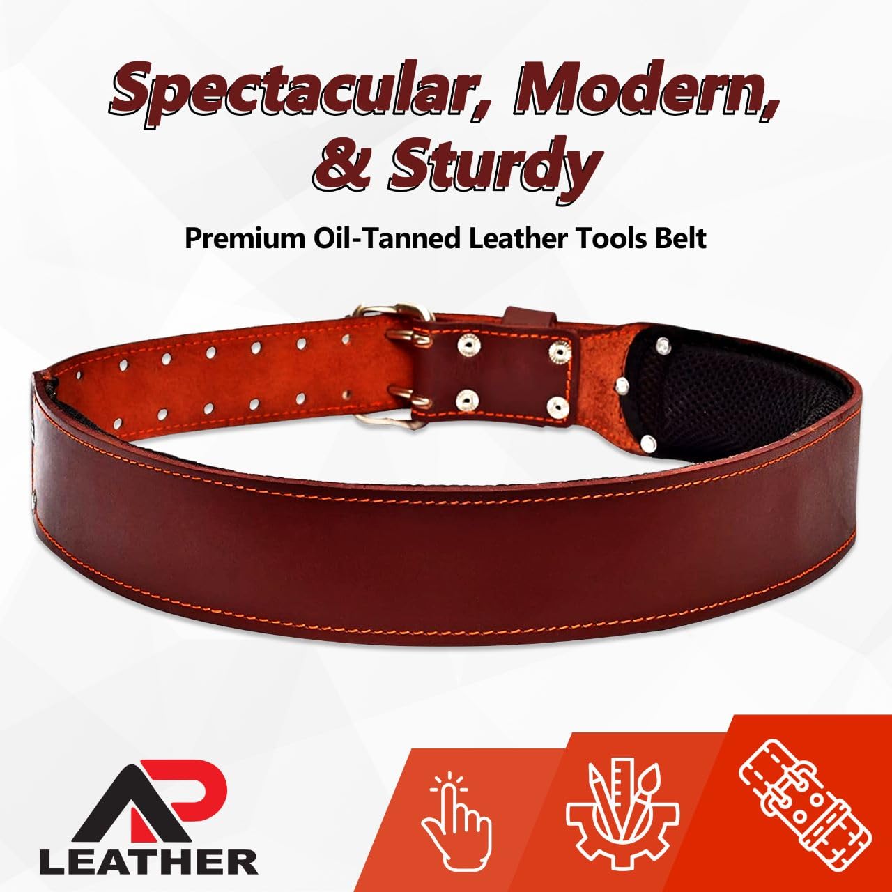 AP LEATHER Pro-501 Oil Tanned Leather Tool Belt for 30" to 52" Waist, Premium Leather with 4MM thickness Tool Belt Padded Work Belt (Maroon)