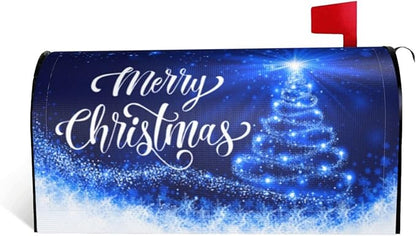 Mailbox Covers Merry Christmas Blue Snow Tree Magnetic Letter Post Box Cover Standard Size 25.5 x 21 Inch Garden Yard Home Decorative