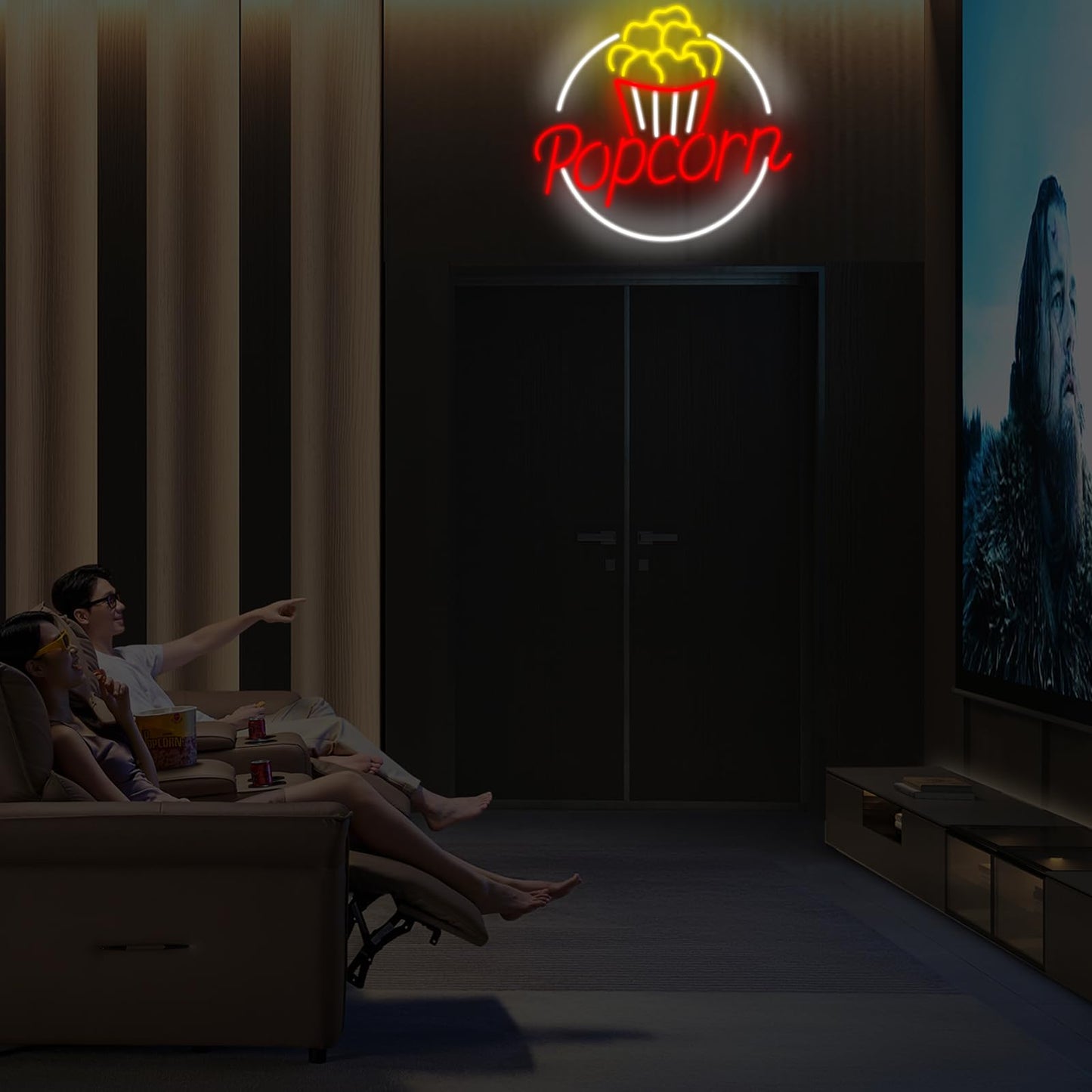 Popcorn Movie Theater Room Wall Decor, Cinema Film Neon Light for Popcorn Themed Party Kitchen Snack Decor Food Lover Wall art Themed kitchen, Gifts for Movie, Video Room