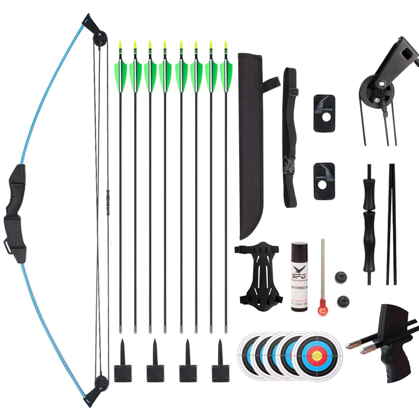 SOPOGER Compound Bow and Arrow Set for Youth & Teens, Beginner Archery Set with 15-18 LB Draw Weight, 8 Arrows, Target Paper & Arm Guard Outdoor Shooting Sports Equipment for Beginners (Blue)