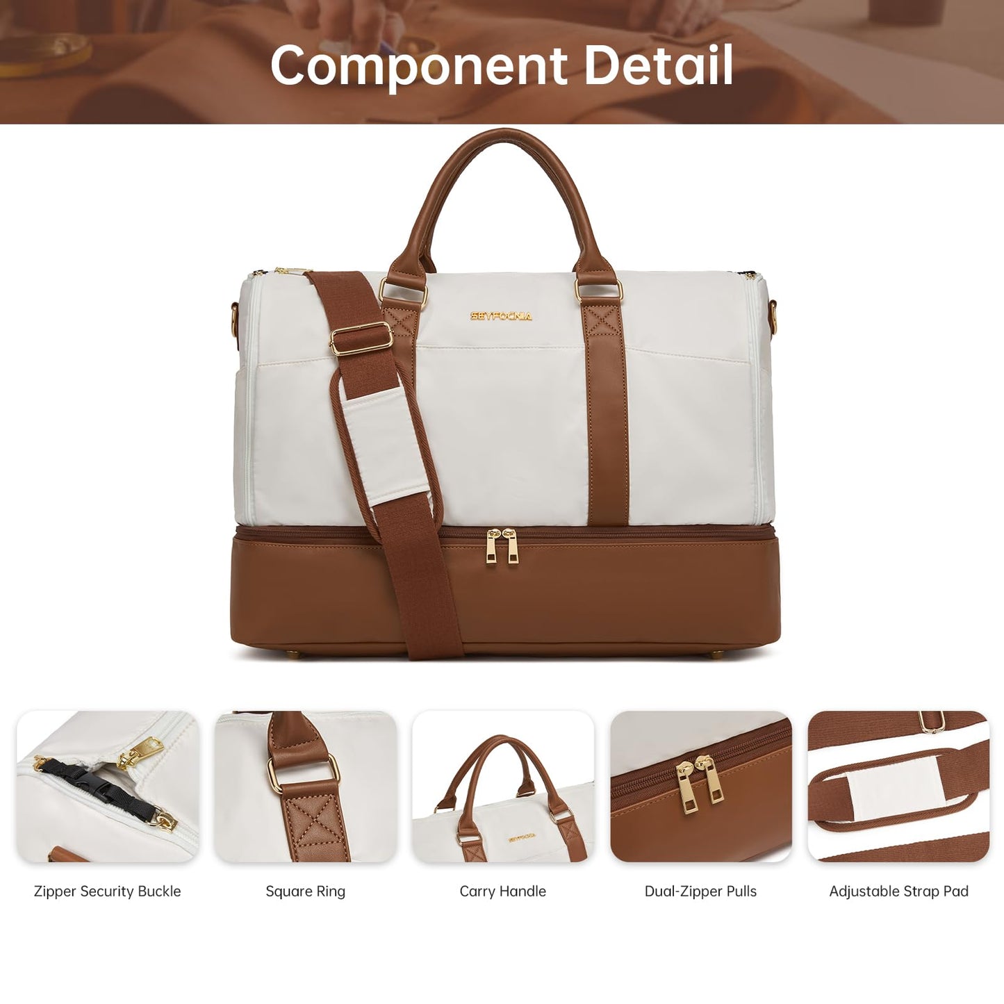 Convertible Garment Duffel Bag for Travel,2 in 1 Weekender Bag Hanging Suitcase for Women with Shoe Compartment, Carry On Suit Bags Travel Duffle Bag Beige