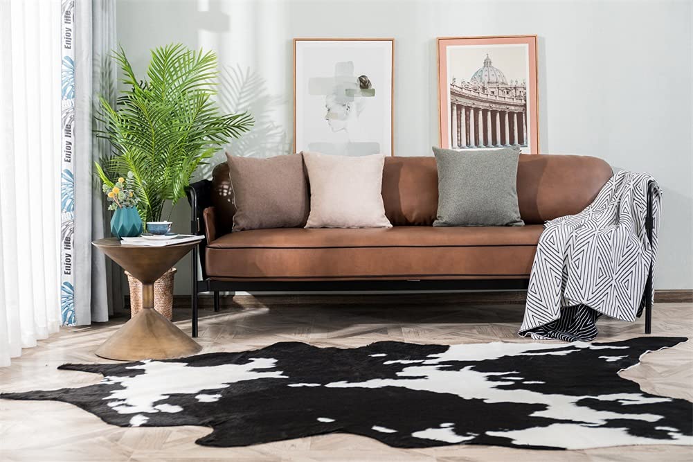 Larger Cow Print Rug Black and White Faux Hide Area Rug Faux Cowhide Rugs Animal Printed Area Rug Carpet for Home 62.2in x 86.6in/5.2 x 7.2ft
