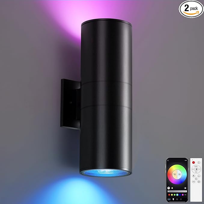 Smart Outdoor Wall Lights, RGBCW Exterior Light Fixture Dusk to Dawn Outdoor Lighting, Aluminum Color Changing Porch Lights, Ambiance Sconce, Compatible with Alexa Google Assistant