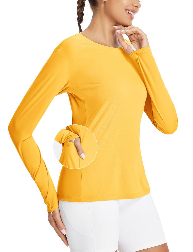 baleaf Rash Guard for Women Hiking Shirts Sun Shirt SPF UPF 50+ Quick Dry Long Sleeve Workout Tops Running Top Yellow M