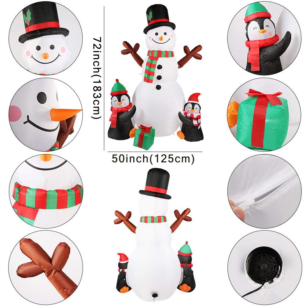 OurWarm 6ft Christmas Inflatables Outdoor Decorations, Blow Up Snowman Penguins Inflatable with Rotating LED Lights for Christmas Indoor Outdoor Yard Garden Decorations