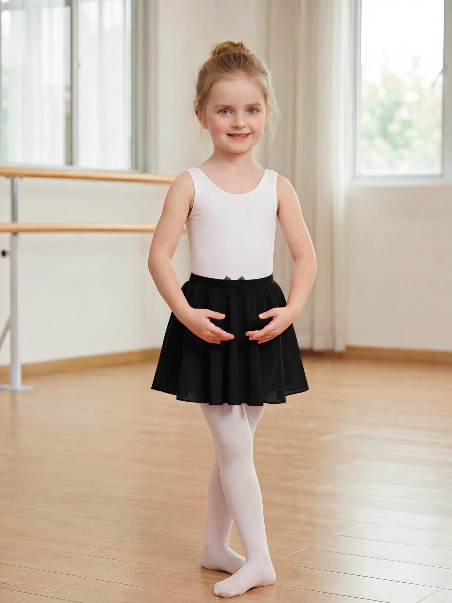 Stelle Girls Ballet Skirt, Chiffon Dance Skirt for Girls with Mesh Bowknot, Elastic Waist Pull-on Skirts for Ballet (Black,12-14Years)