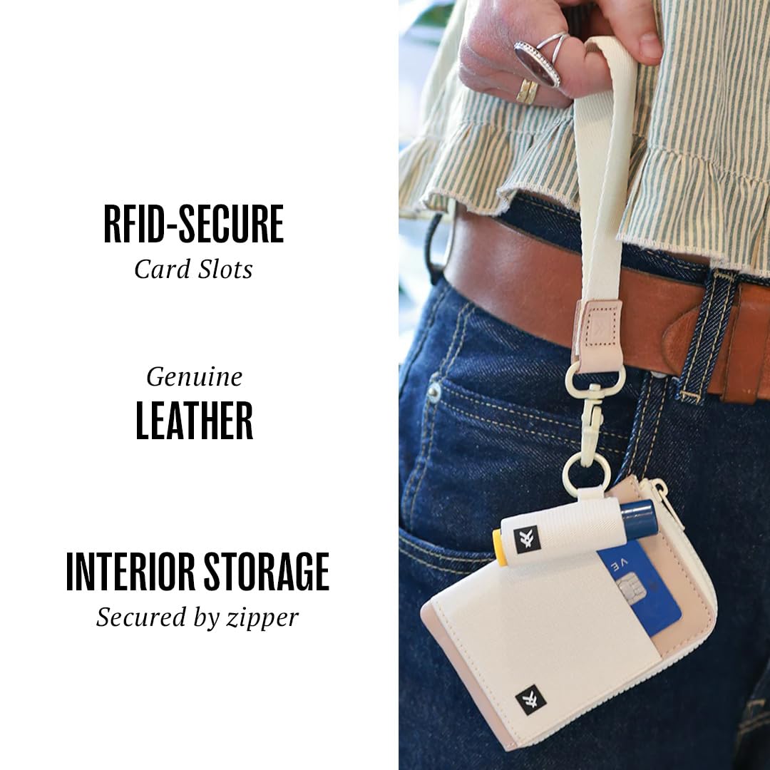 Thread Wallets RFID Blocking Leather Zip Wallet with Card Holder for Men and Women (Off White)
