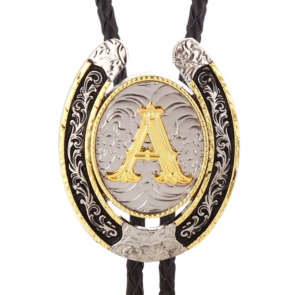 HUABOLA CALYN Bolo Tie for Men- Golden Initial Letter ABCDMJR to Z Western Cowboy Bolo Tie for Women (A)