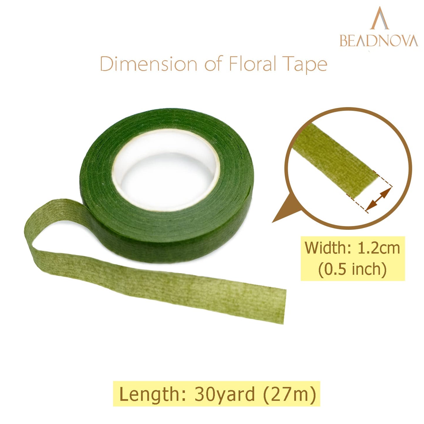 BEADNOVA Floral Tape 1/2inch Flower Tape Green Floral Tape for Bouquets Floral Arranging Stem Wrap Craft (Green, 30yards)