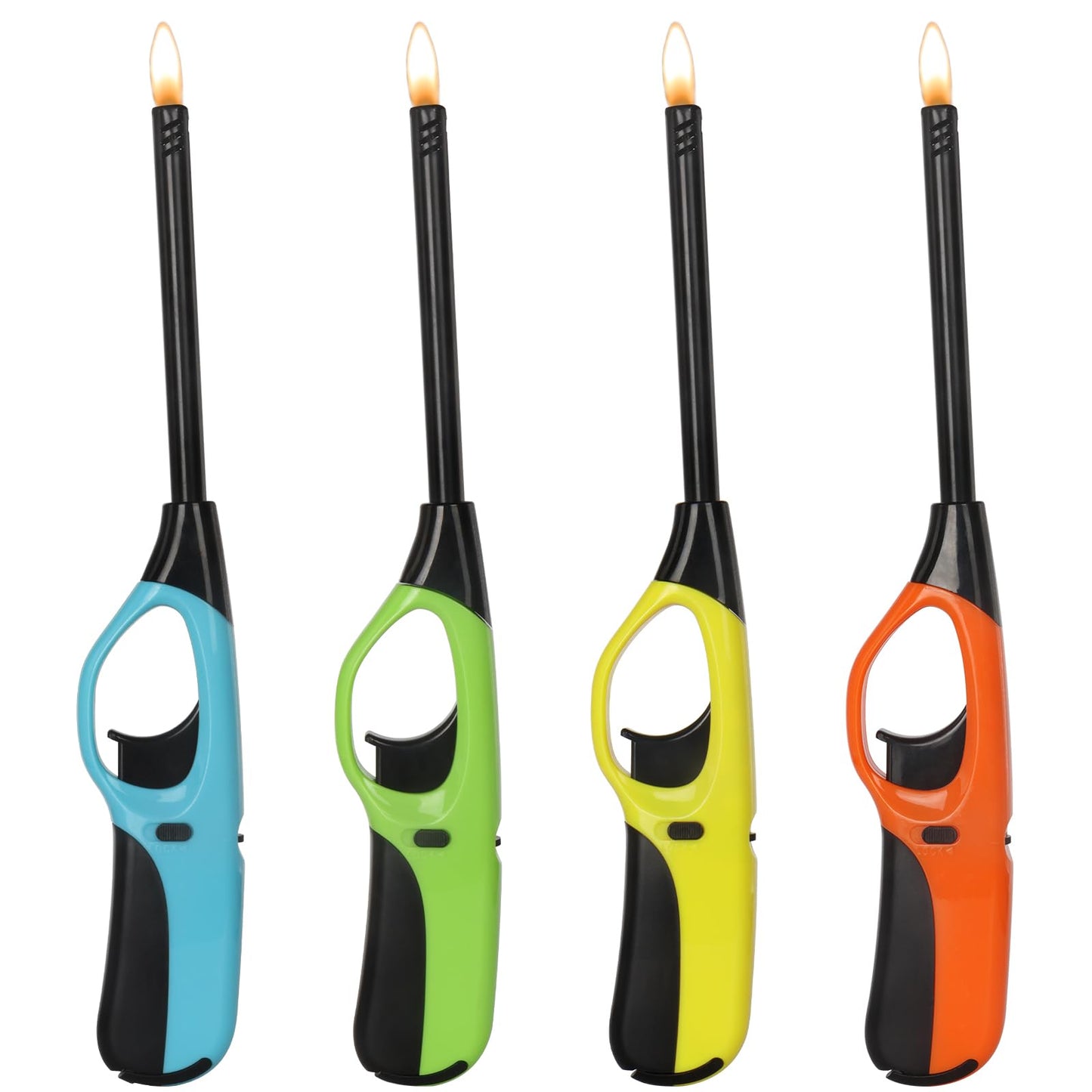 Taughch 4 Pack Long Nozzle Candle Lighters Refillable,Ideal for BBQ, Candles,Grill Stove, and Camping (Butane Included)