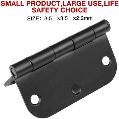 108 Pack Rounded Matte Black Door Hinges 3.5 Inch 5/8" Radius for Interior 3 1/2" Flat Iron Bifold Residential Standard Hinge Bedroom Indoor for Doors 3 ½"Hardware Heavy Duty Steel Regular Home Kit