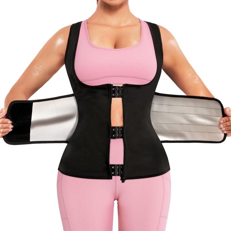 KUMAYES Womens Waist Trainer Corset Sauna Sweat Suit for Women Trimmer Workout Belt Corset Vest Body Shaper Shirt Band Black