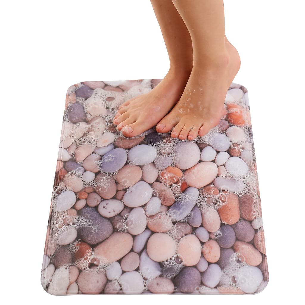 ENKOSI Non Slip Bath Mat for Tub and Shower Floors – Anti Slip Shower Mat with Strong Secure Grip – Unique Pebble Stone Print Bathroom Mat for Inside Bathtub and Smooth Stalls (28x16 Pebble Stone)