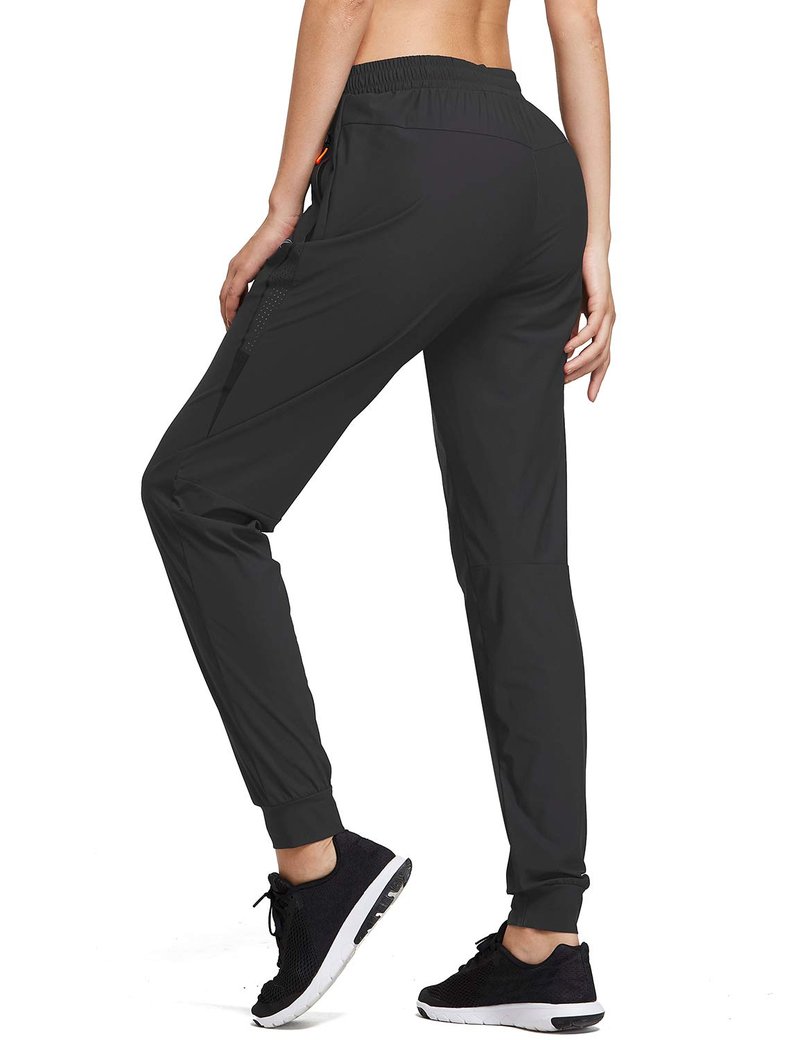 baleaf Women's Joggers Running Pants Quick Dry Lightweight Workout with Zipper Pockets Drawstring Hiking Travel Gym Black M