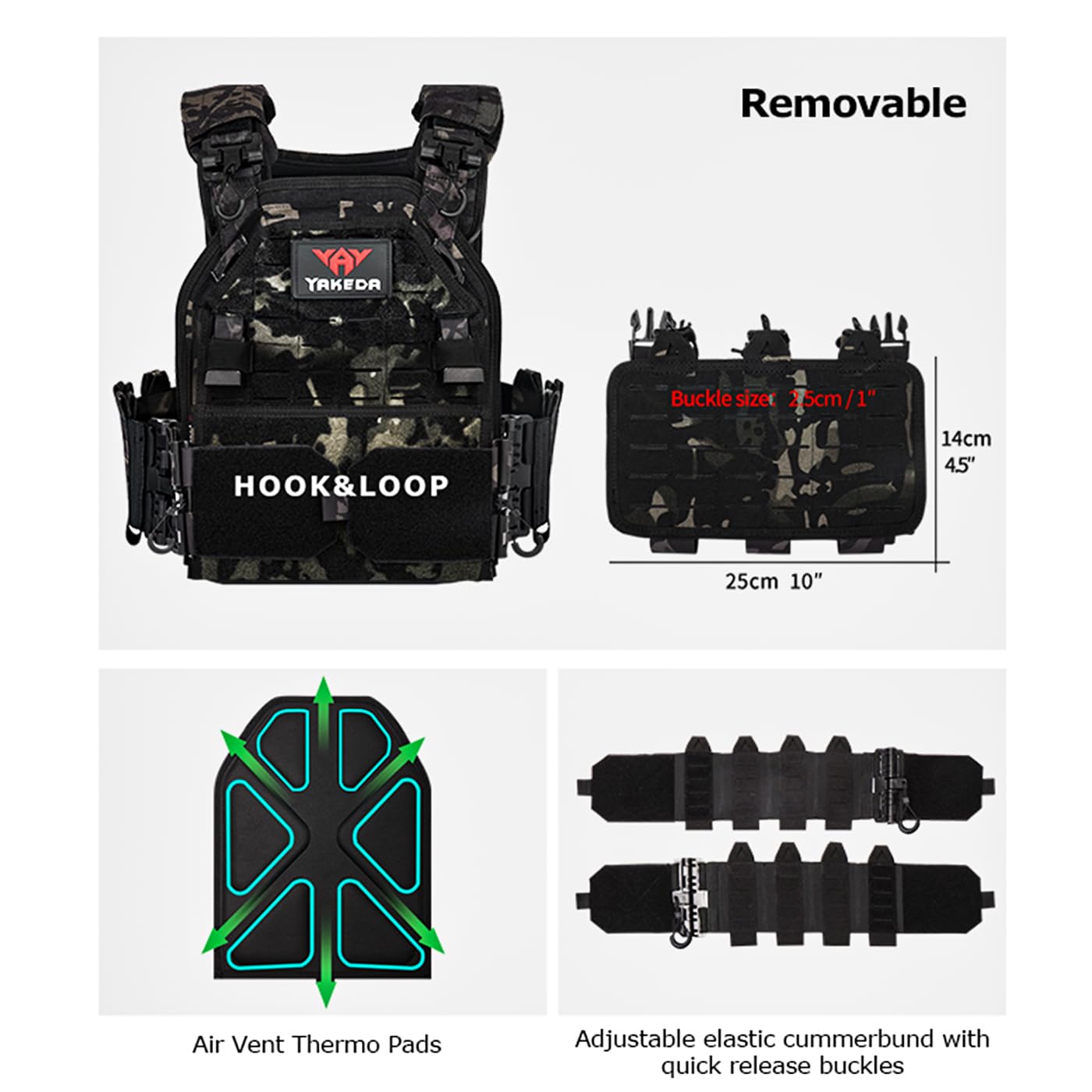 YAKEDA Tactical Vest for Men 1000D Nylon Quick Release Laser-Cutting Modular Vest Lightweight Vest (Black CP)