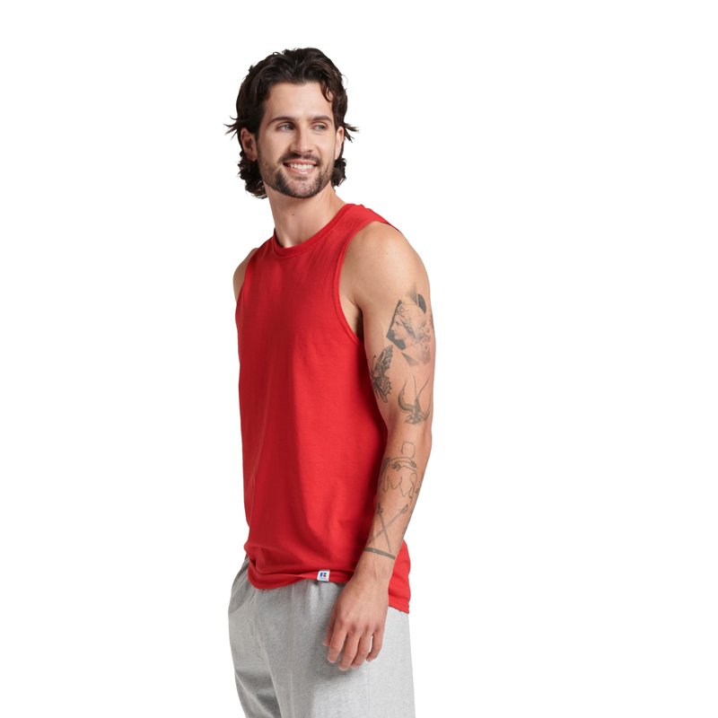 Russell Athletic Men's Cotton Performance Sleeveless Muscle T-Shirt,True red,X-Large