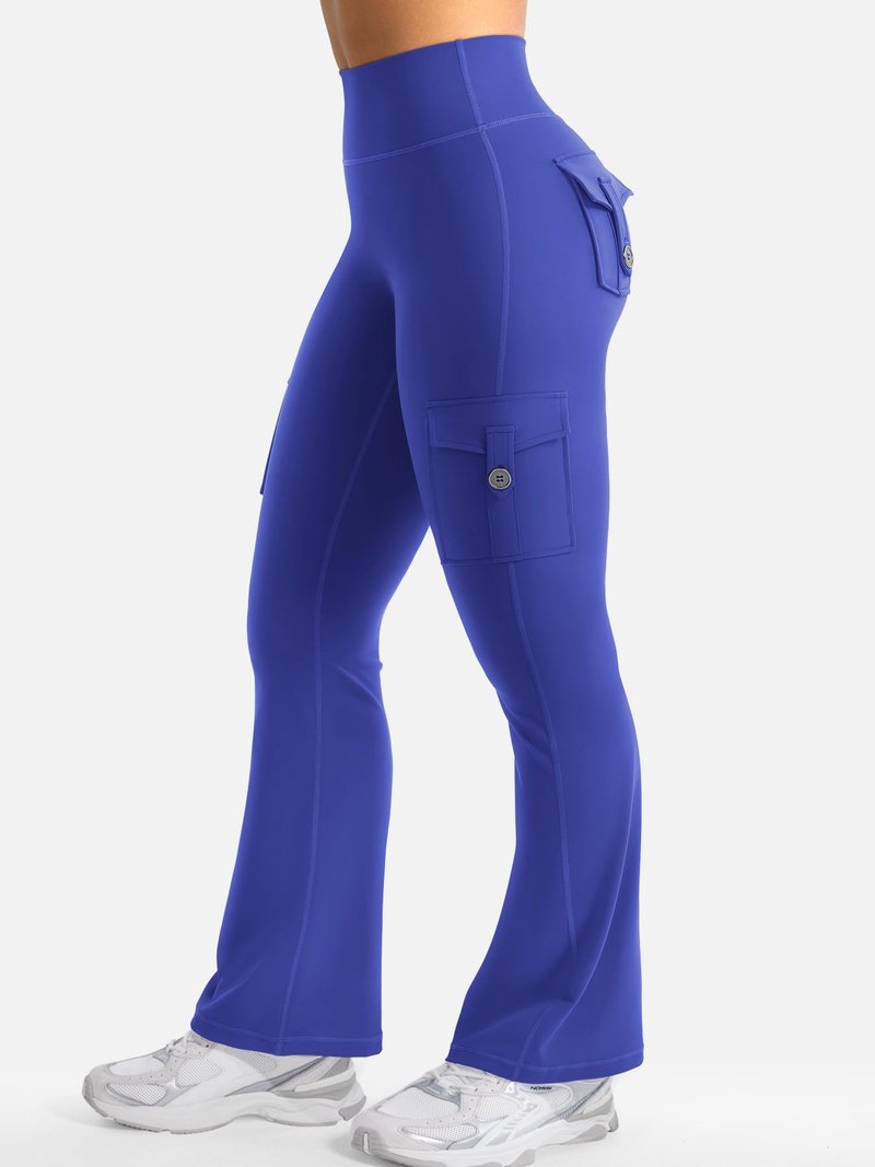 YEOREO CoreFlex Women Workout Flare Leggings with Pockets Scrunch Cargo Gym Yoga Leggings 28" Inseam Dazzling Blue XXL
