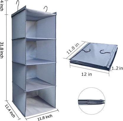 Hanging Closet Organizer, Easy Mount Foldable 4-Shelf Hanging Closet Wardrobe