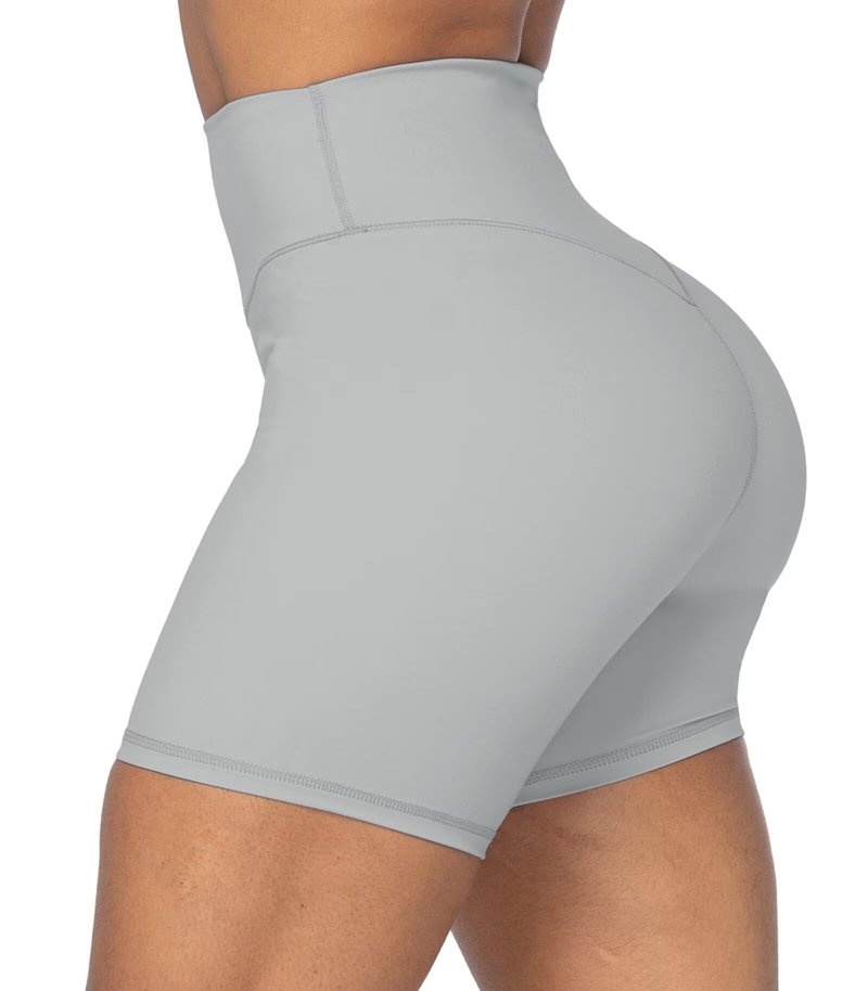 Sunzel No Front Seam High Waist Biker Shorts for Women, Squat Proof Yoga Workout Gym Bike Shorts 5" Inseam Grey Large