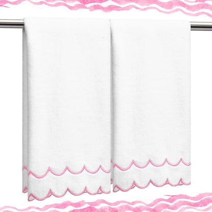 2 Pcs Scalloped Hand Towels 100% Cotton Fingertip Towels